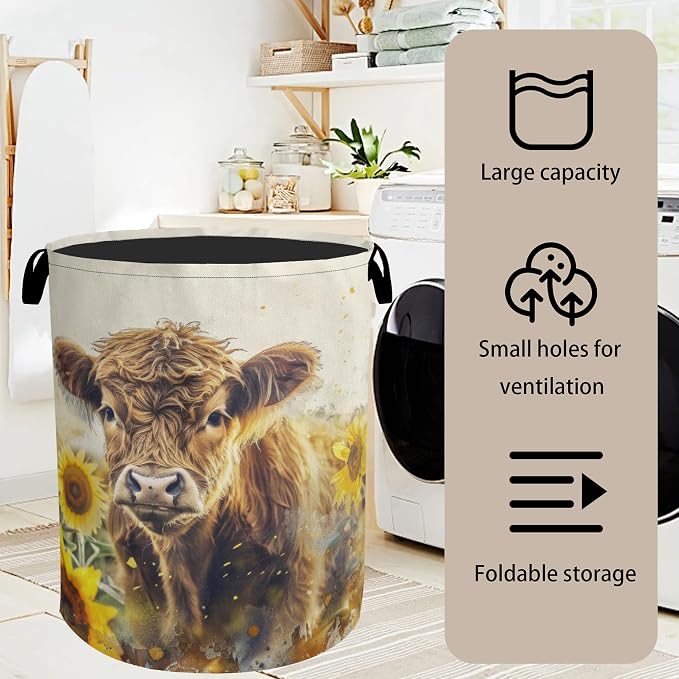 Sunflower Highland Cow Laundry Basket - Image 7