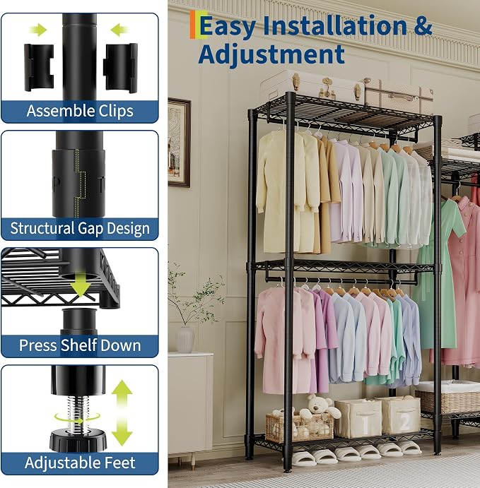 Clothes Rack for Hanging Clothes, Freestanding Garment Rack Adjustable Heavy - Image 4