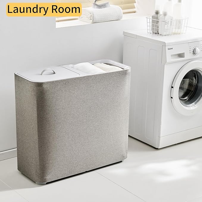 150L laundry hamper with lid, Large-sized Laundry Baskets, Portable 2 Dividers - Image 6