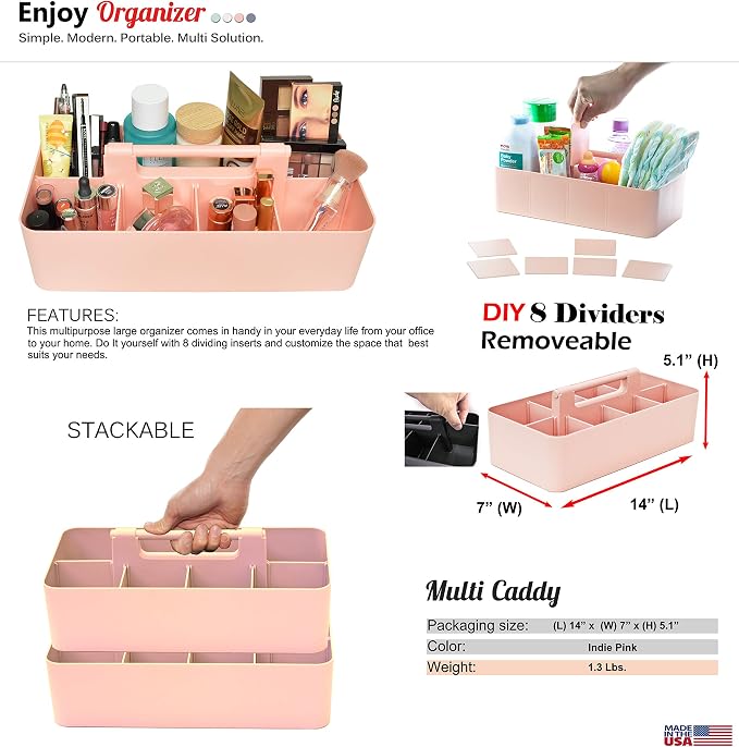 -Large Portable Caddy, DIY Dividers, 8 Compartments, School Office Supplies - Image 3
