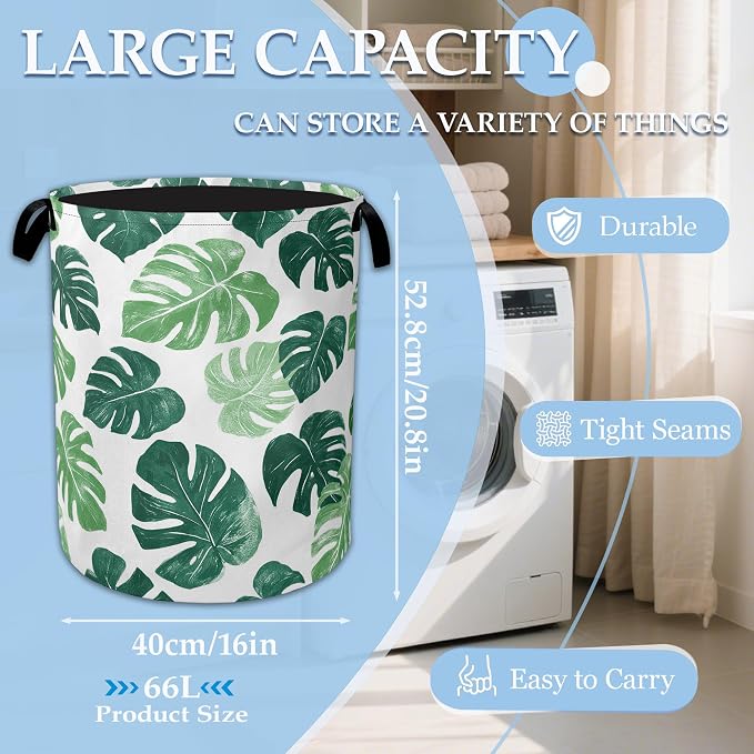 Palm Leaves Laundry Basket Collapsible Laundry Hamper Clothes Toy Storage Bin - Image 2