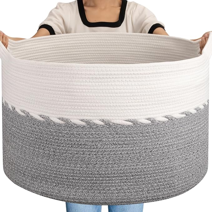 OIAHOMY 125L Extra Large Blanket Basket, Jumbo Laundry Hamper, Cotton Rope by MasterofSpaceOptimization