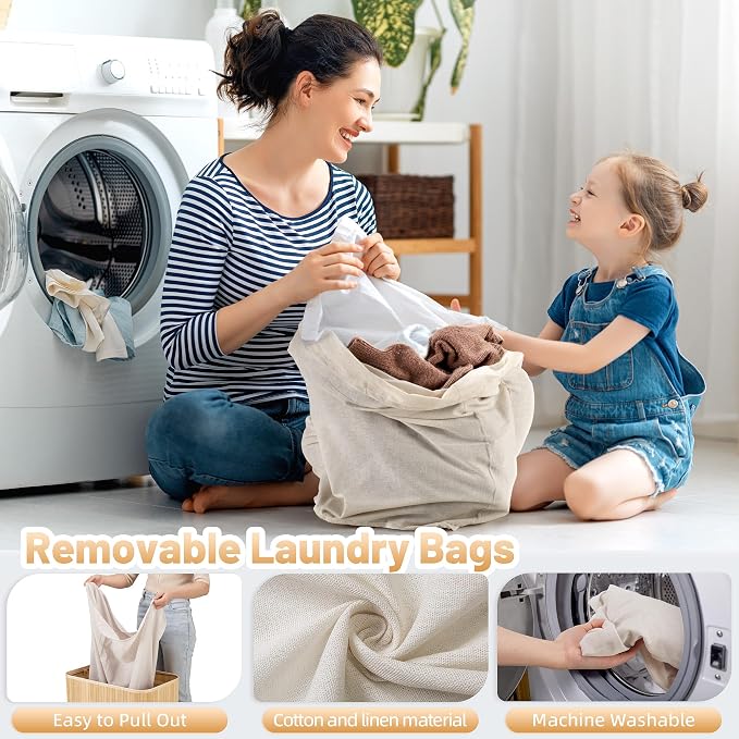 150L Laundry Hamper with lid, 3-Section Clothes Laundry Basket with Handles - Image 6