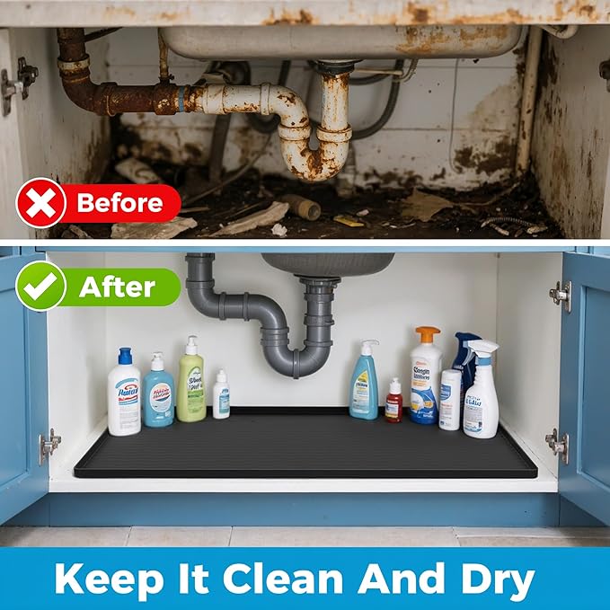 URMONA 25'' x 19'' Waterproof Silicone Under Sink Mat Cabinet and Counter - Image 3