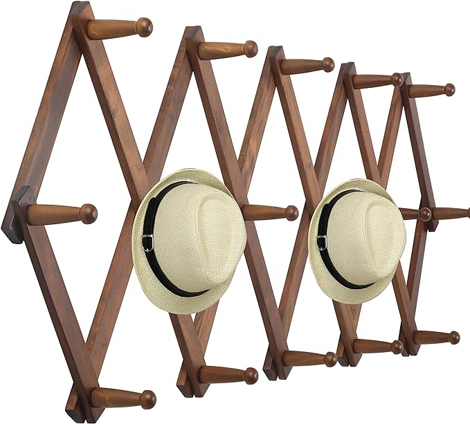 WEBI Accordion Wall Hanger, Wooden Coat Rack Wall Mounted, Hat & Cap Hook Rack by WEBI