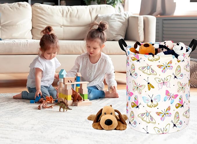 KUNRO Round Spring Butterfly Laundry Gift Basket Storage Hamper, Clothes - Image 3