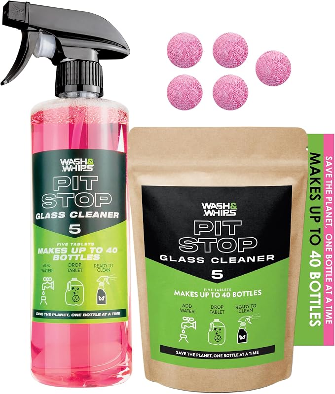 WASH&WHIPS Glass Cleaner Effervescent Tablets w/Empty 16 oz Spray Bottle by WASHWHIPS
