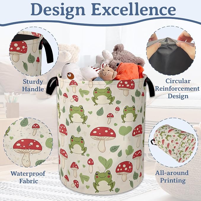 Cute Frog Laundry Basket, Foldable Oxford Cloth Red Mushroom Laundry Hamper - Image 4