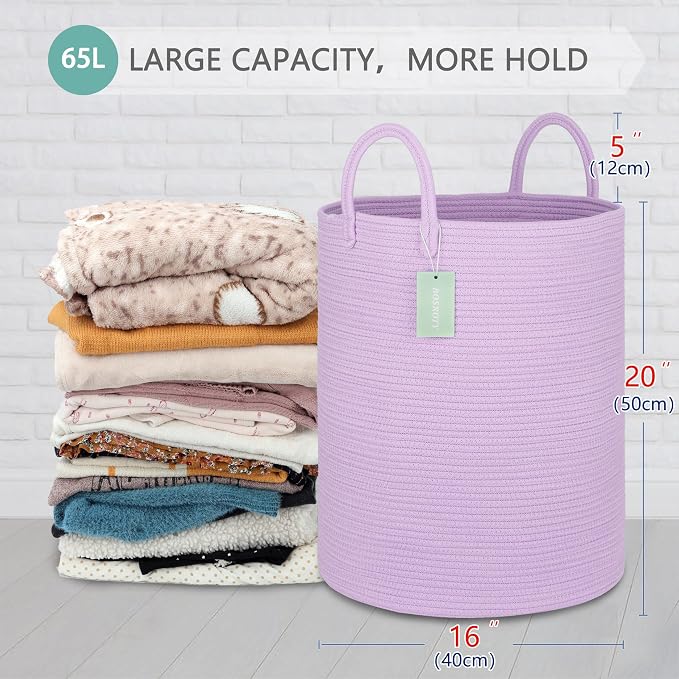 Large Cotton Rope Laundry Hamper 65L, Baby Nursery Hamper Bin - Image 2