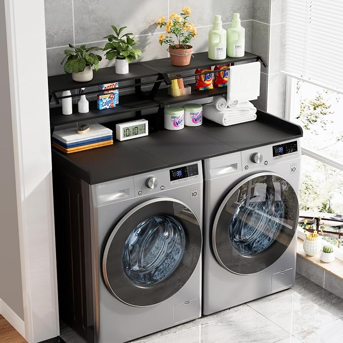 Washer Dryer Countertop with Hanging Rod, Laundry Countertop with Shelf - Image 3