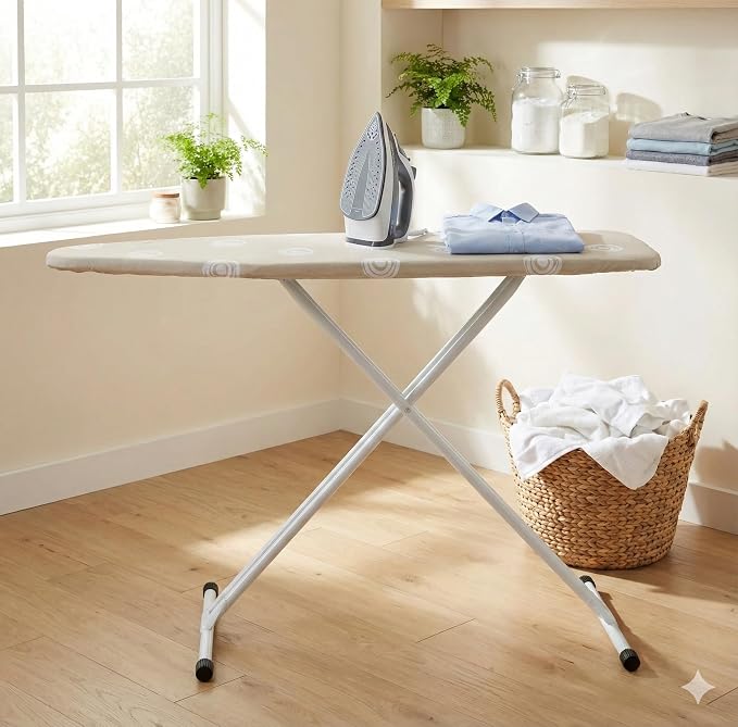 Beige T-Leg Ironing Board with Cotton Cover, Height Adjustable, Home Use - Image 6