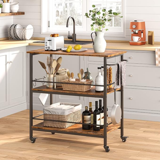 HOOBRO Kitchen Island with Storage, Industrial Kitchen Counter with Hooks and - Image 2