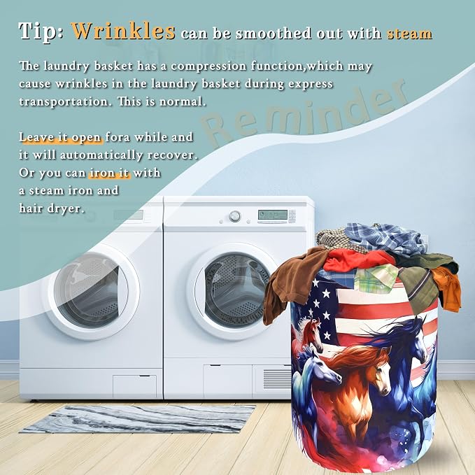 American Flag Horse Laundry Basket Patriotic Foldable Funny Laundry Hamper - Image 6