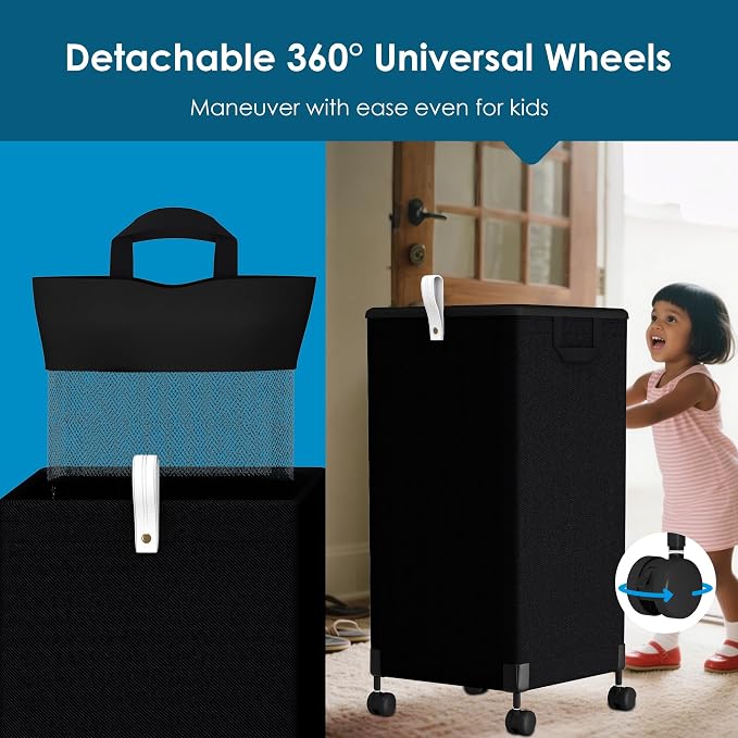 Laundry Basket With Wheels 105L, Large Rolling Laundry Hamper With Removable Bag - Image 5