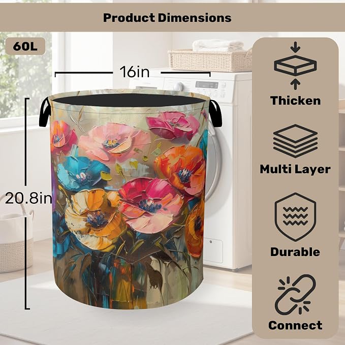 Modern Floral Oil Painting Laundry Basket - Image 2