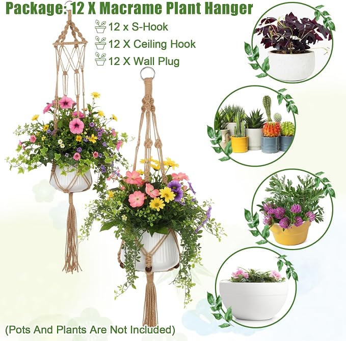 12 Pcs Macrame Plant Hangers, Macrame Hanging Planters - Image 4
