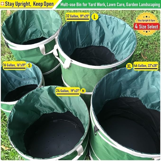 24-Gallon Collapsible Trash Can Hard-Shell Bottom Leaf Bag, Yard Waste Bags - Image 7
