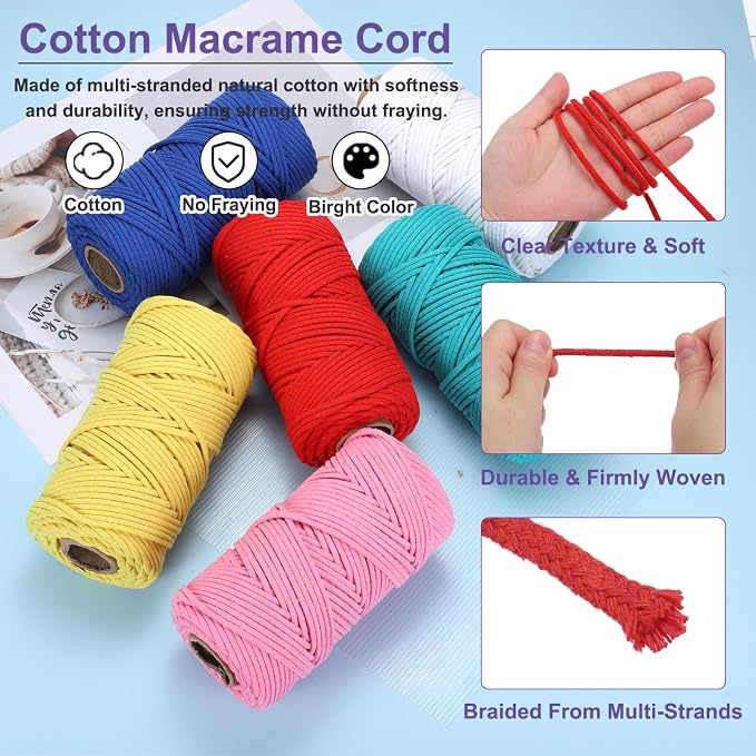 MECCANIXITY Braided Macrame Cord, 4mm x 109 Yards Natural Cotton Rope Macrame - Image 3