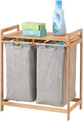 mDesign Freestanding Bamboo 2 Section Double Laundry Organizer Hamper by mDesign