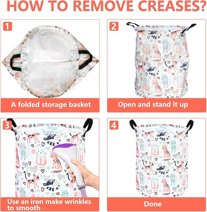 KUNRO Round Cat Laundry Gift Basket Storage Hamper, Clothes Storage Organizer - Image 4