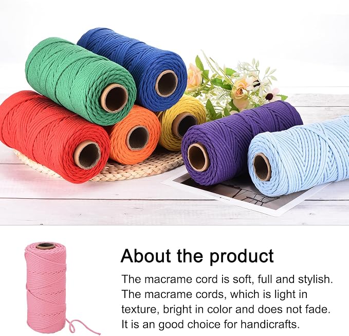 Rebower Macrame Cord 4mm x 109 Yard, Natural Cotton Macrame Rope Twisted - Image 4