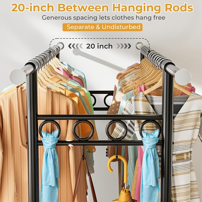 Heavy Duty Clothes Rack Load 960LBS, Three Rods Rolling Clothing Racks - Image 3
