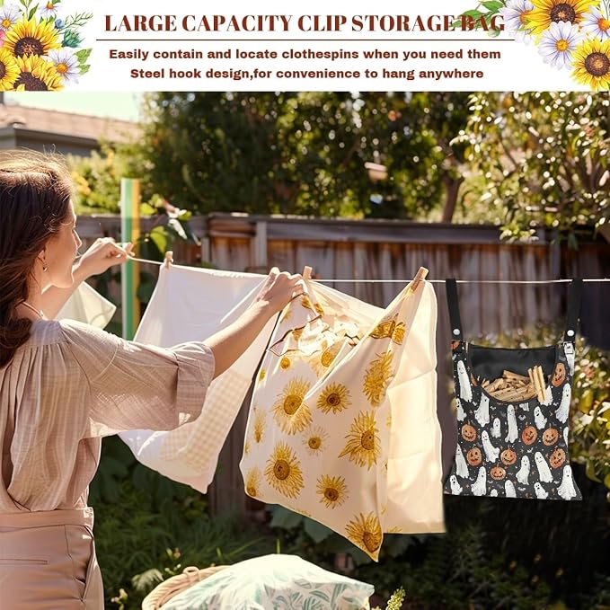 Jack-O'-Lantern Ghost Clothes Pin Hanging Bag Clothespin Storage Bag Portable - Image 5