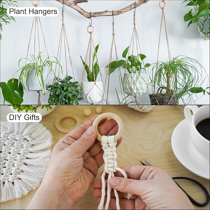 MECCANIXITY 20pcs 2.2" Unfinished Wooden Rings Smooth Natural Wood Macrame Rings - Image 5