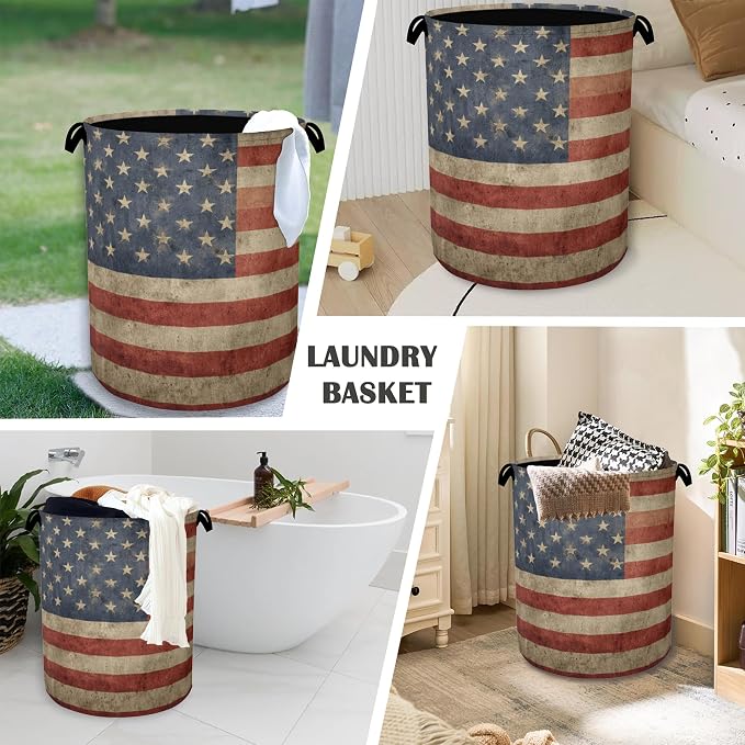 Vintage Flag Laundry Basket, Oxford Cloth Laundry Hamper - Image 4