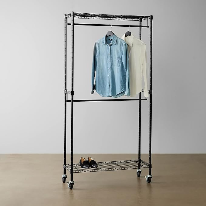 Amazon Basics Adjustable Double Rod Rolling Garment Rack, Hanging Clothes - Image 7
