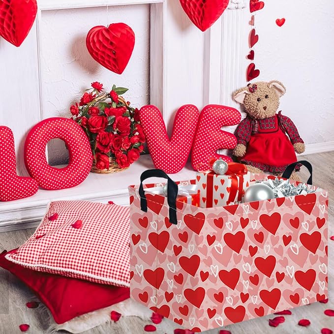 Rectangular Pink Valentine's Day Gift Basket, nursery basket, kids toy storage - Image 5