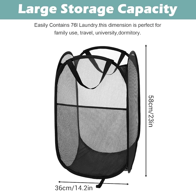 4 Pcs Foldable Mesh Popup Laundry Hamper, Handy Laundry Basket - Image 5