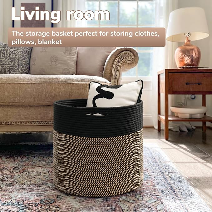 Goodpick Woven Rope Storage Basket, Blanket Basket - Image 2