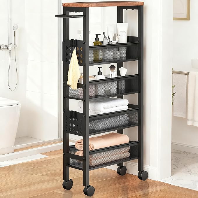 TORIBIO Slim Storage Cart, 5 Tier Narrow Kitchen Rolling Cart - Image 8