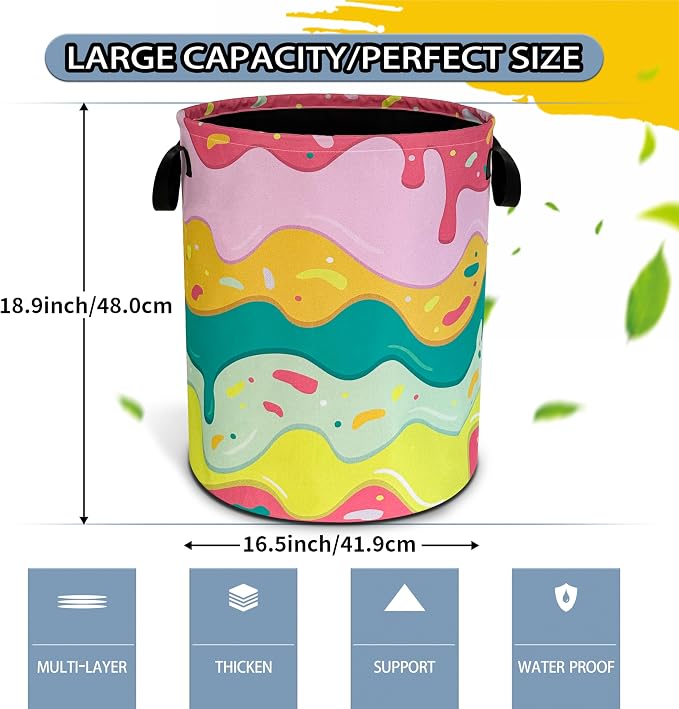 Ice Cream Laundry Basket Desserts Cartoon Pattern Foldable Oxford Cloth Funny - Image 2