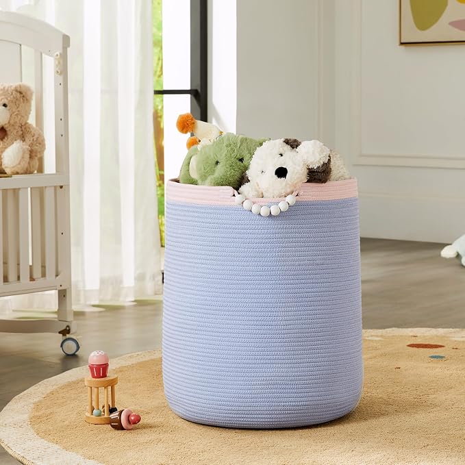 65L Blue Woven Rope Laundry Hamper Basket - Image 3
