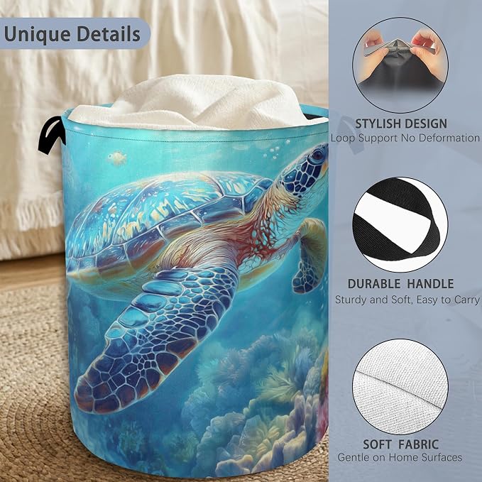 SeaTurtle Ocean Laundry Hamper, Coral Dirty Clothes Laundry Basket - Image 3