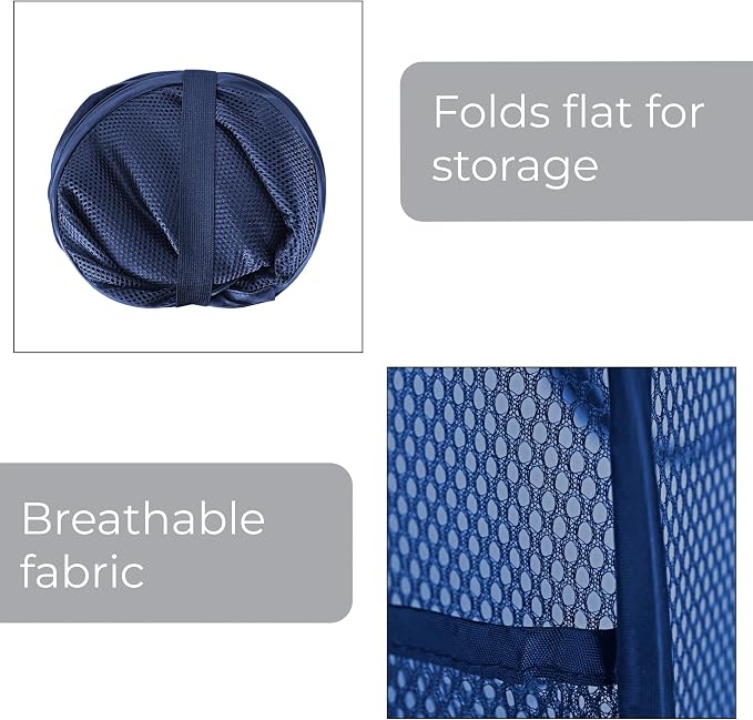 Smart Design Deluxe Mesh Pop Up Square Laundry Hamper w/ Side Pocket & Handles - Image 5