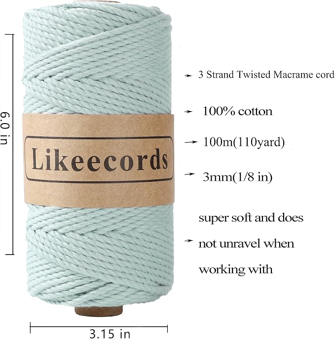 2 Rolls of Cotton Macrame Cord, 3mm x 100m, 3 Strand Twisted, Macrame Rope - Image 2