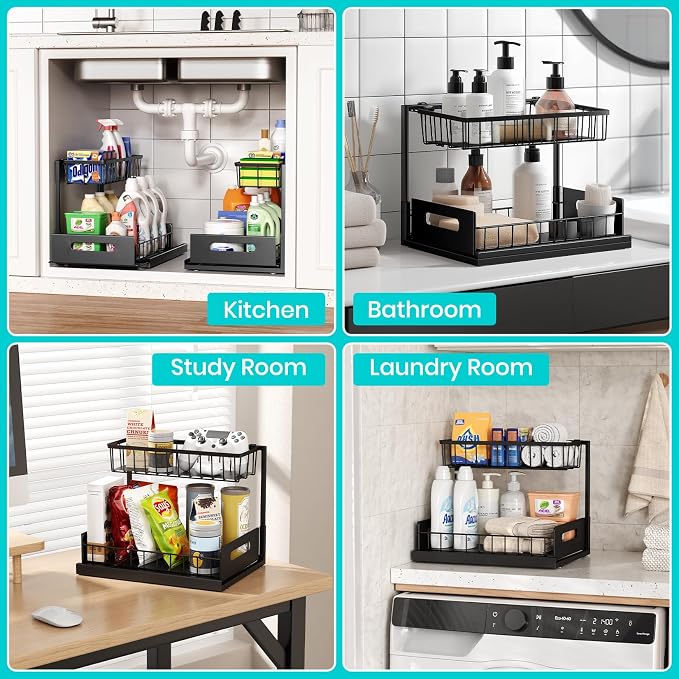 FUNFERY 2 Pack Under Sink Organizers and Storage, Pull-Out Cabinet Organizer - Image 4