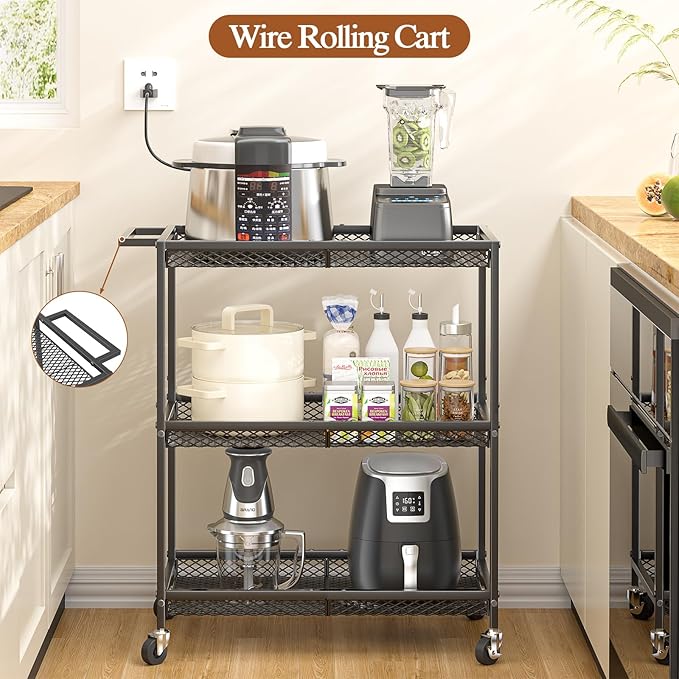 3 Tier Rolling Utility Kitchen Cart, Heavy Duty Wire Rolling Cart on Wheels - Image 5