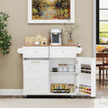 Rolling Kitchen Island with Trash Can Storage Cabinet, Drop Leaf Breakfast Bar by SILKYDRY