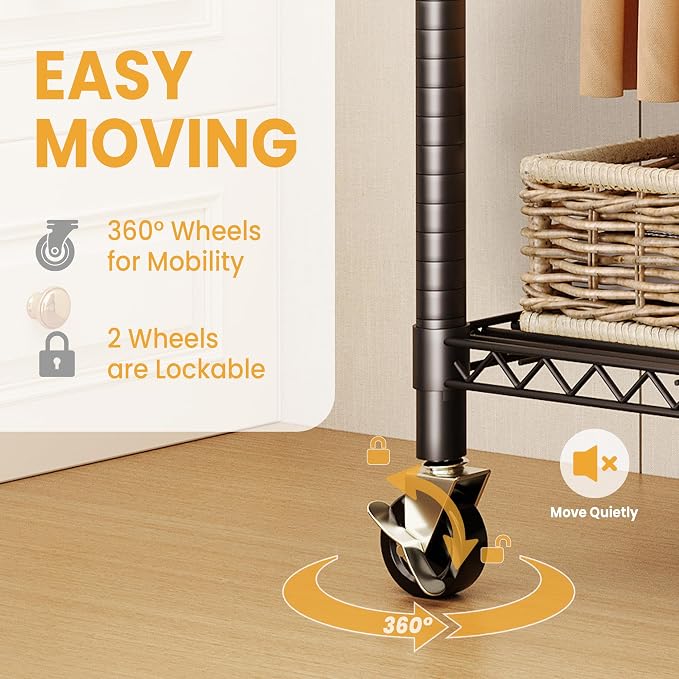 Rolling Clothes Rack, Portable Wire Rack - Image 3