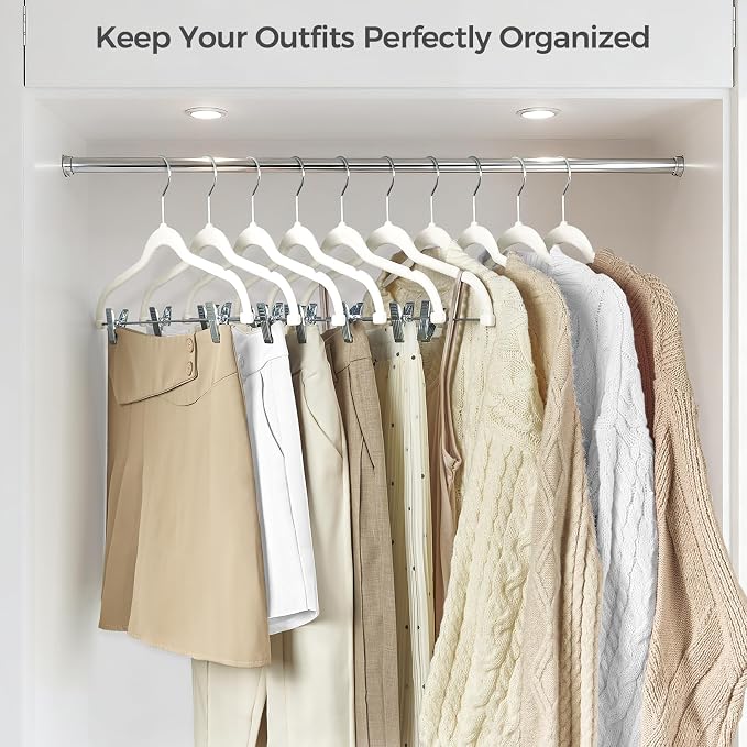 HOUSE DAY Velvet Hangers with Adjustable Clips 10 Pack, Non-Slip Suit Organizer - Image 3