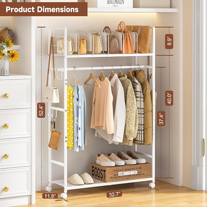 Portable Clothes Rack with Adjustable Shelf Divider, Freestanding Closet - Image 2