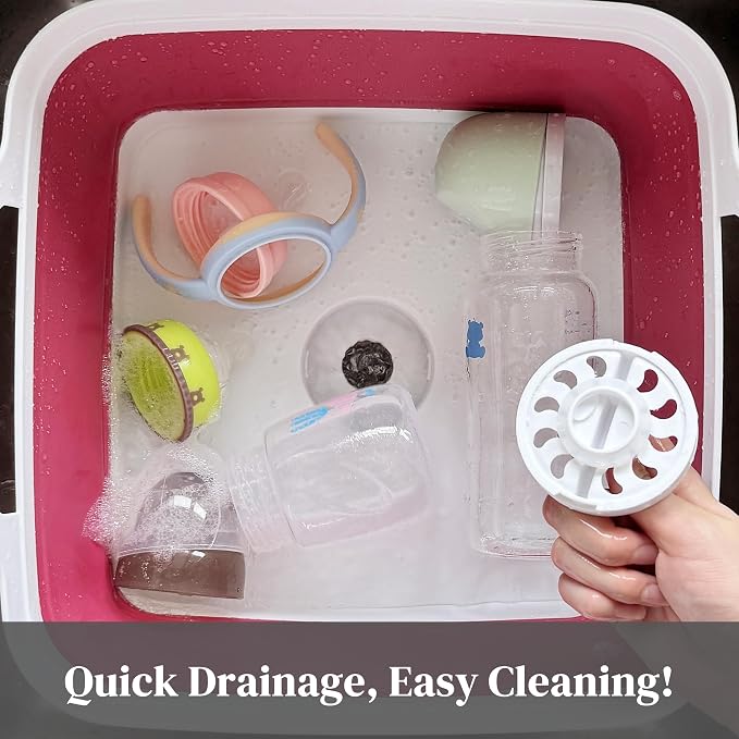 2.6 Gal Collapsible Camping Sink, Magenta Space-Saving Collapsible Dish Basin - Image 6