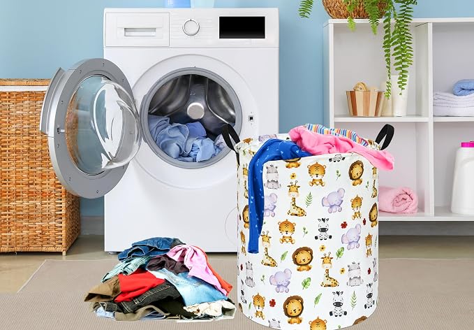 KUNRO Round Tiger Animals Laundry Gift Basket Storage Hamper, Clothes Storage - Image 5