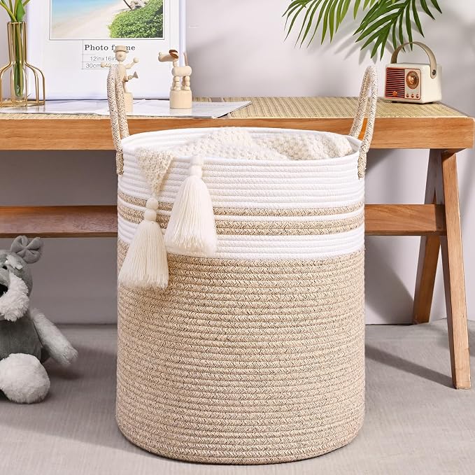 Laundry Hamper for Organizing, 52L Tall Laundry Baskets, Cotton Rope Woven - Image 5