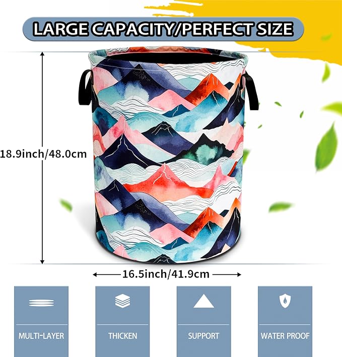 Mountains Waves Laundry Basket Colored Mountain Foldable Oxford Cloth Funny - Image 2