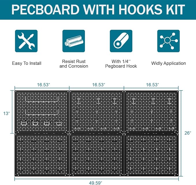Metal Peg Board Kit with 1/4" Pegboard Accessories, Include 16.5"X13" Peg Board - Image 4
